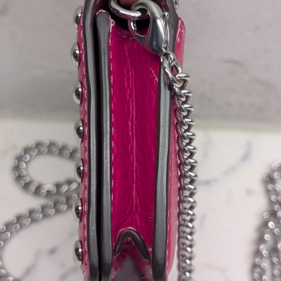 Coach Studded Mini Crossbody Bag w/ Chain. Like New. Fuschia Pink & Silver. - Picture 16 of 16